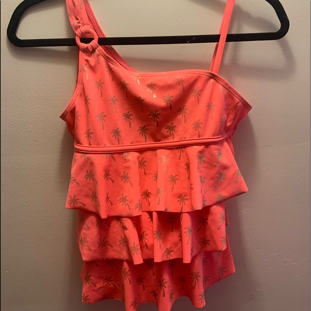 Justice Coral and Gold Palmtree Tankini